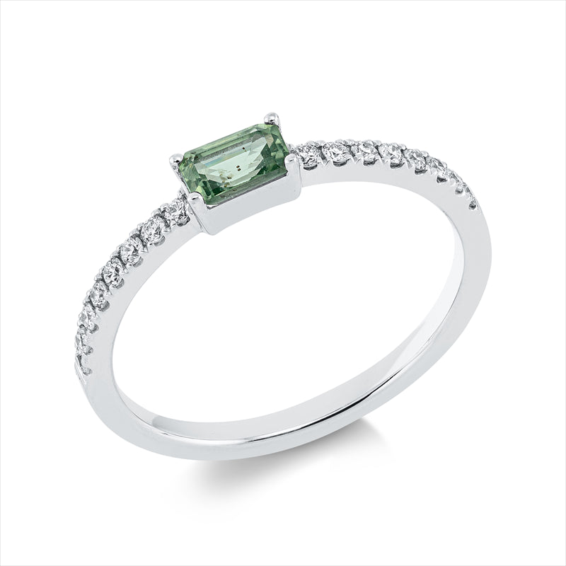Ring mit Smaragd  aus 750/-18 Karat Weißgold mit 16 Diamanten 0