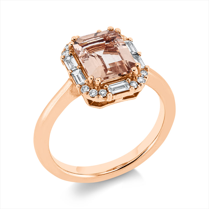 Ring mit Morganit  aus 585/-14 Karat Rotgold mit 18 Diamanten 0