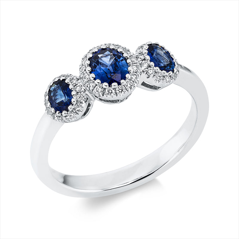 Ring mit Saphir  aus 750/-18 Karat Weißgold mit 44 Diamanten 0