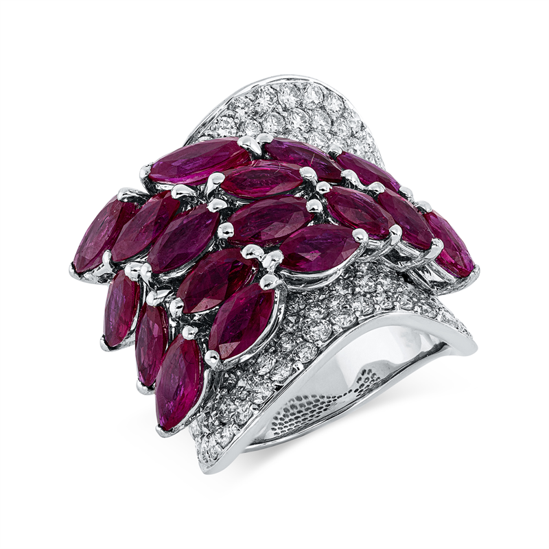 Ring mit Rubin  aus 750/-18 Karat Weißgold mit 149 Diamanten 3