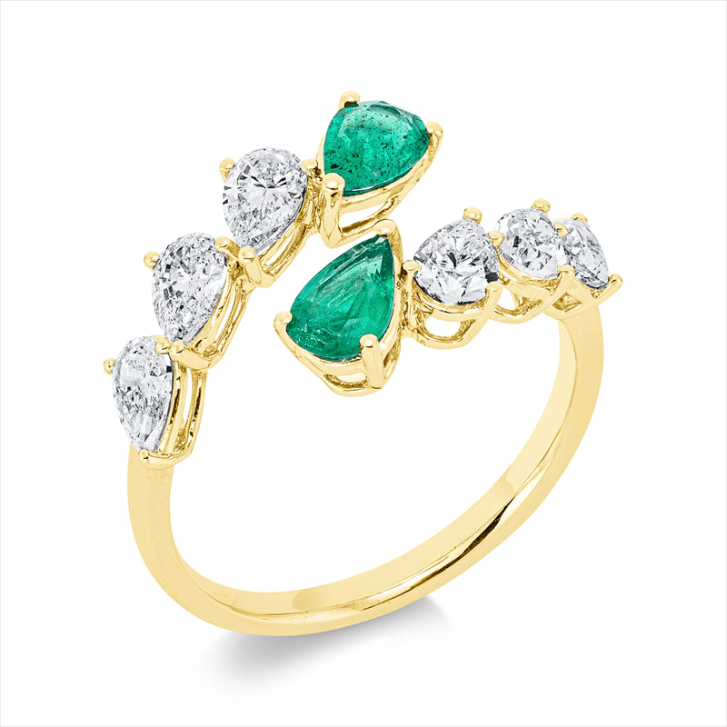 Ring mit Smaragd  aus 750/-18 Karat Gelbgold mit 6 Diamanten 1