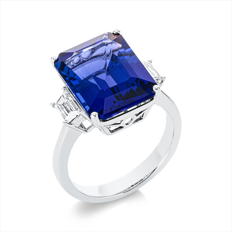 Ring mit Tansanit  aus 750/-18 Karat Weißgold mit 2 Diamanten 0