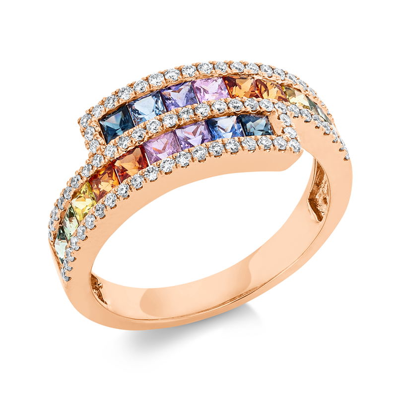 Ring mit Saphir  aus 750/-18 Karat Rotgold mit 71 Diamanten 0