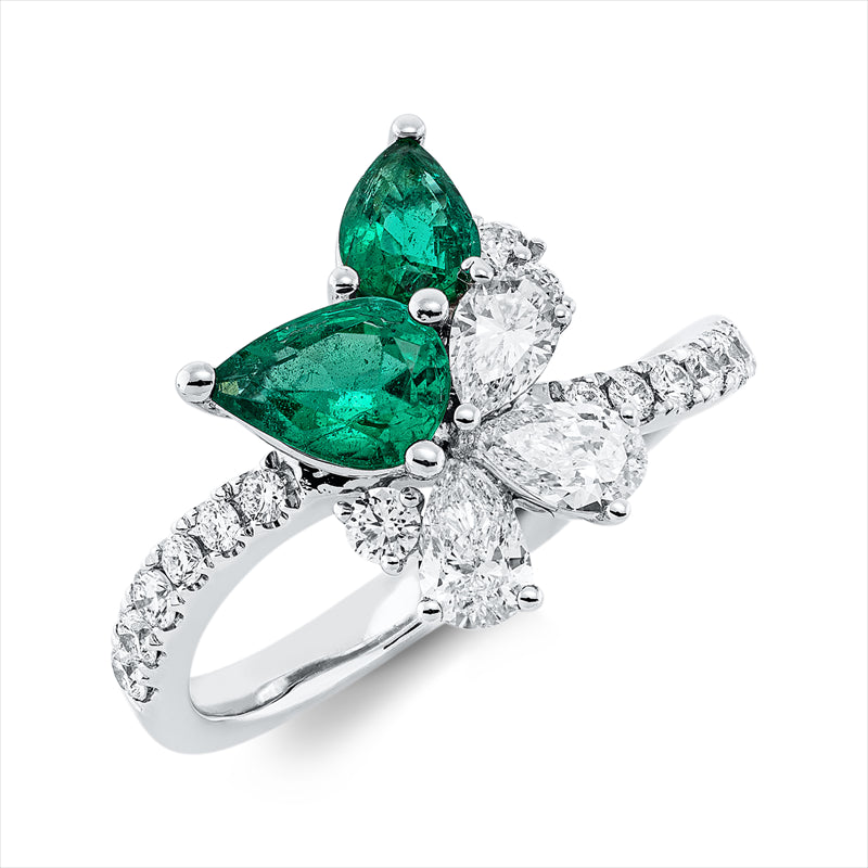 Ring mit Smaragd  aus 750/-18 Karat Weißgold mit 19 Diamanten 0