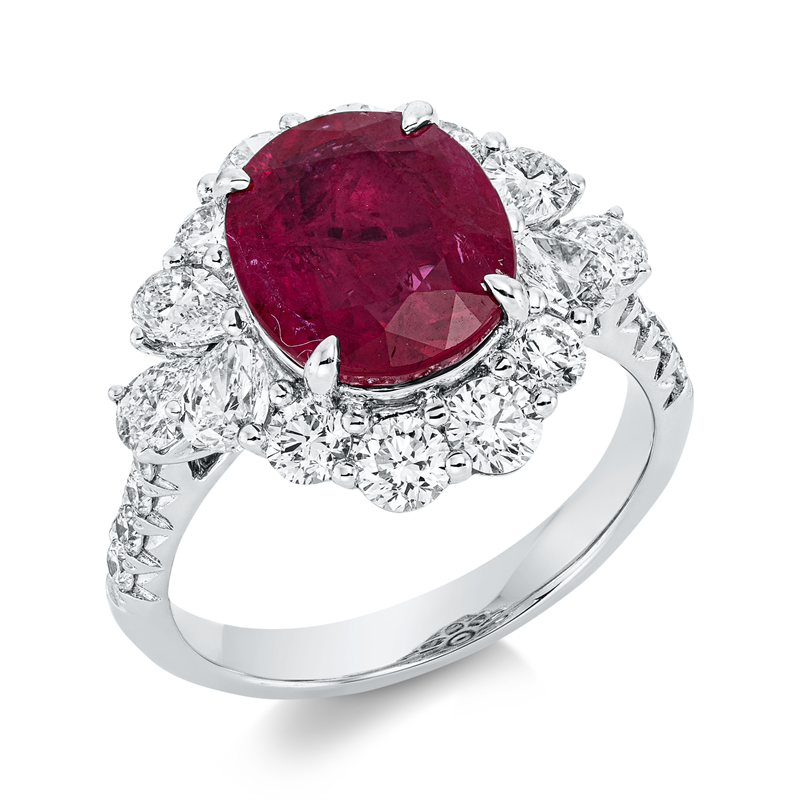 Ring mit Rubin  aus 750/-18 Karat Weißgold mit 22 Diamanten 1