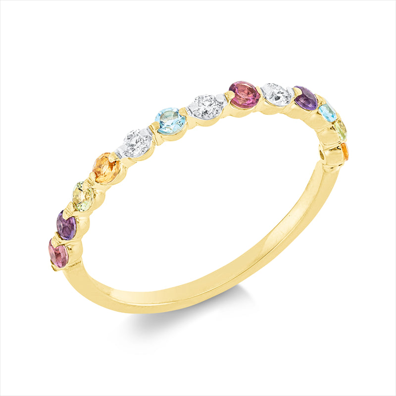 Ring mit Farbstein  aus 750/-18 Karat Gelbgold mit 3 Diamanten 0