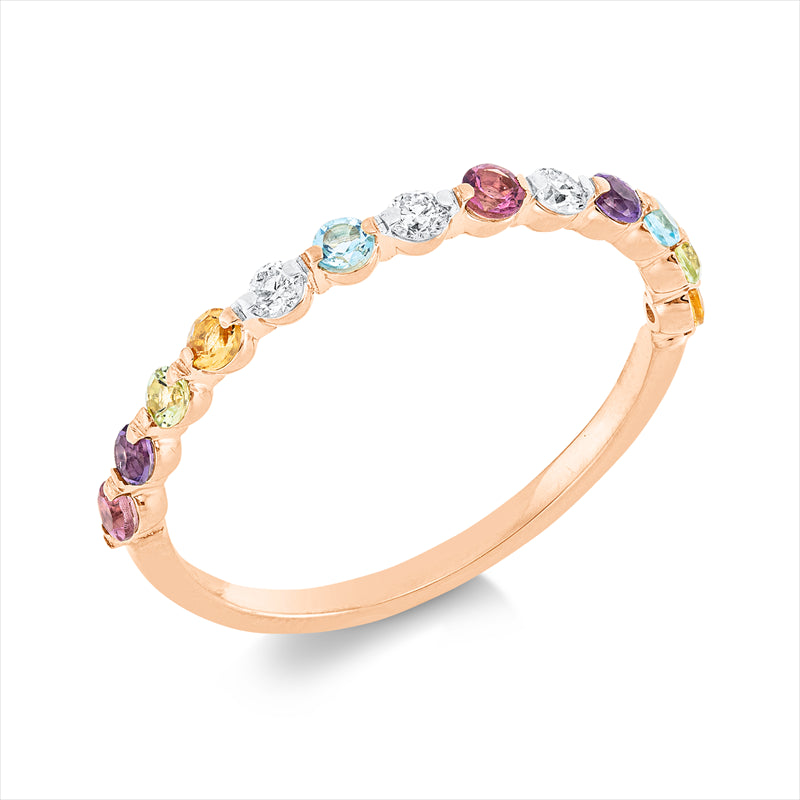 Ring mit Farbstein  aus 750/-18 Karat Rotgold mit 3 Diamanten 0