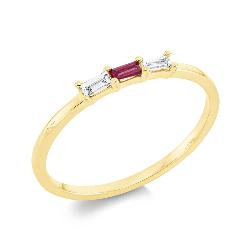 Ring mit Rubin  aus 750/-18 Karat Gelbgold mit 2 Diamanten 0
