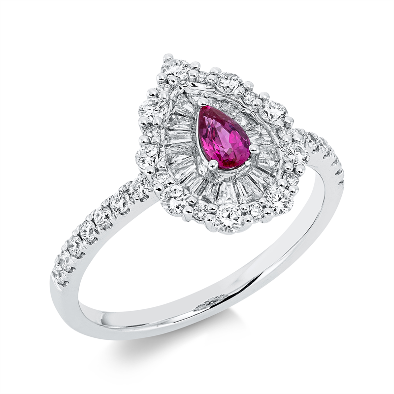 Ring mit Rubin  aus 750/-18 Karat Weißgold mit 49 Diamanten 0