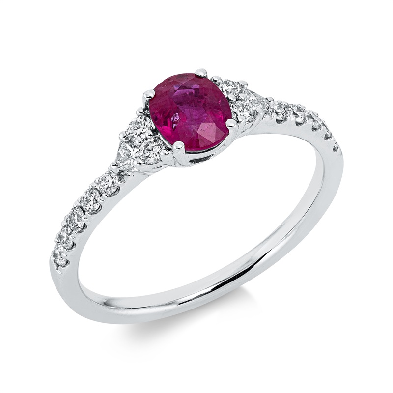 Ring mit Rubin  aus 750/-18 Karat Weißgold mit 16 Diamanten 0