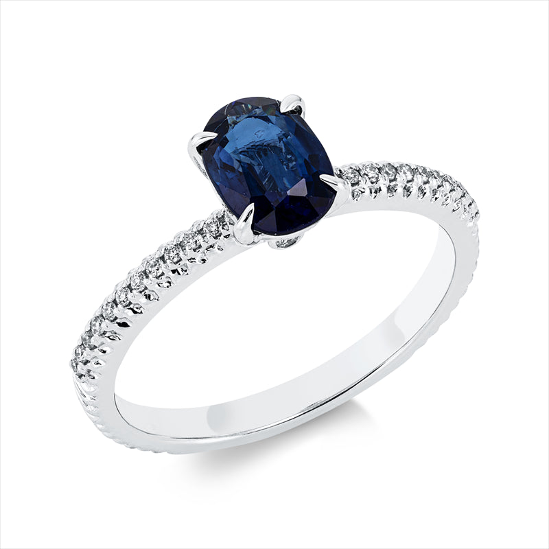 Ring mit Saphir  aus 750/-18 Karat Weißgold mit 26 Diamanten 0