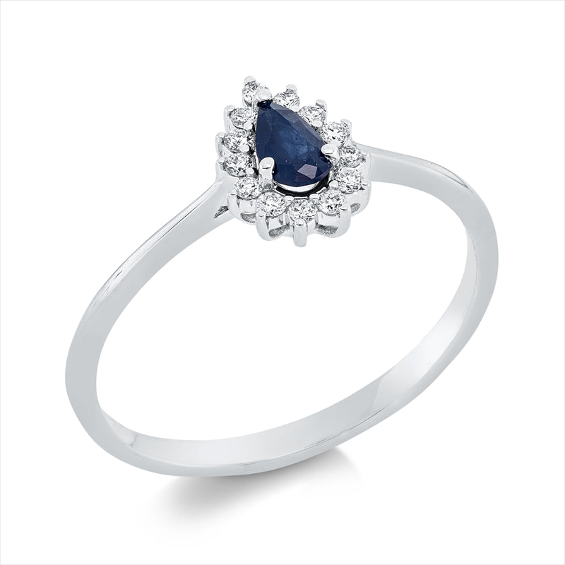 Ring mit Saphir  aus 750/-18 Karat Weißgold mit 13 Diamanten 0
