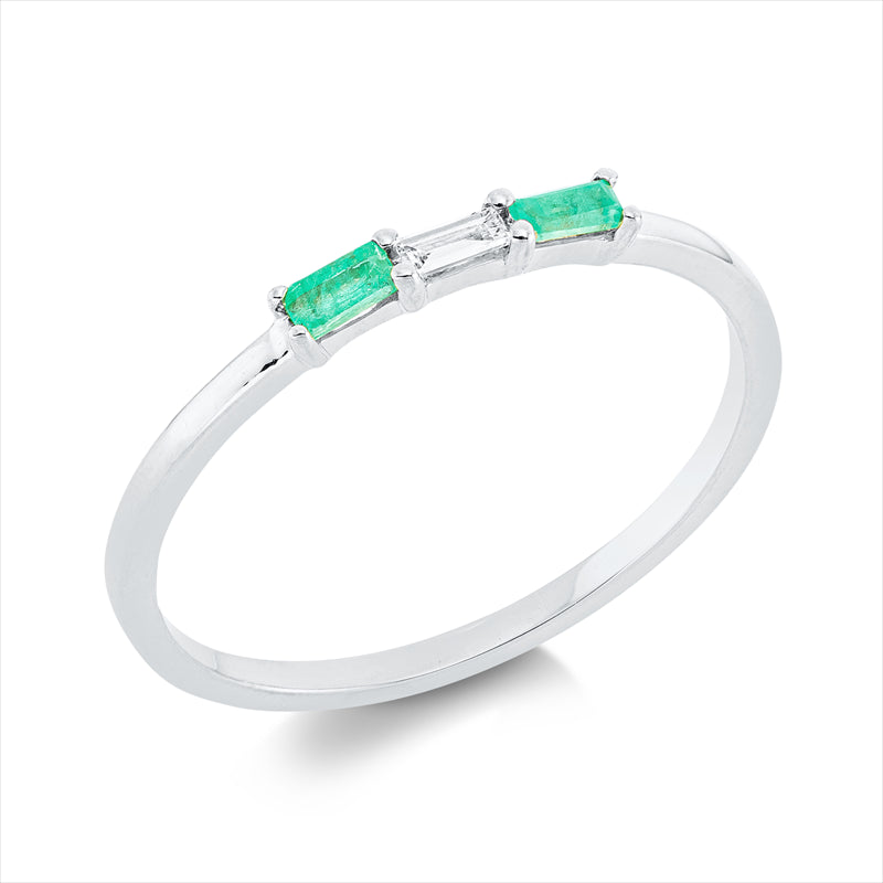 Ring mit Smaragd  aus 750/-18 Karat Weißgold mit 1 Diamant 0