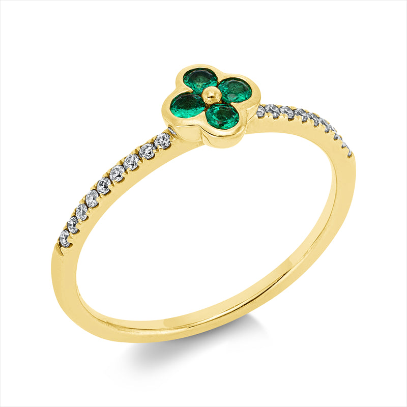 Ring mit Smaragd  aus 585/-14 Karat Gelbgold mit 18 Diamanten 0