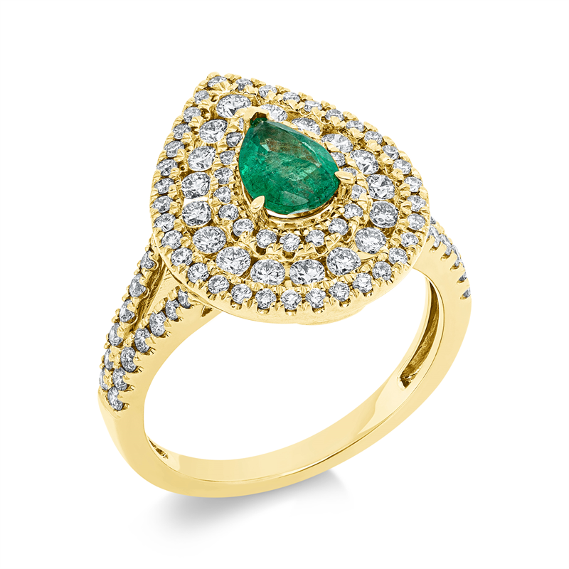 Ring mit Smaragd  aus 750/-18 Karat Gelbgold mit 97 Diamanten 1