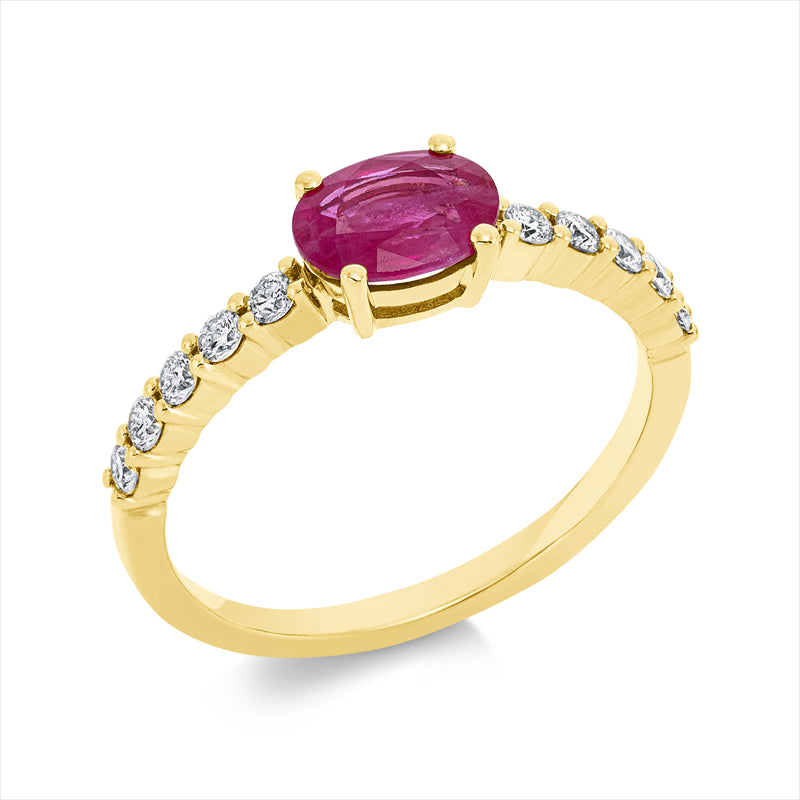 Ring mit Rubin  aus 750/-18 Karat Gelbgold mit 10 Diamanten 0