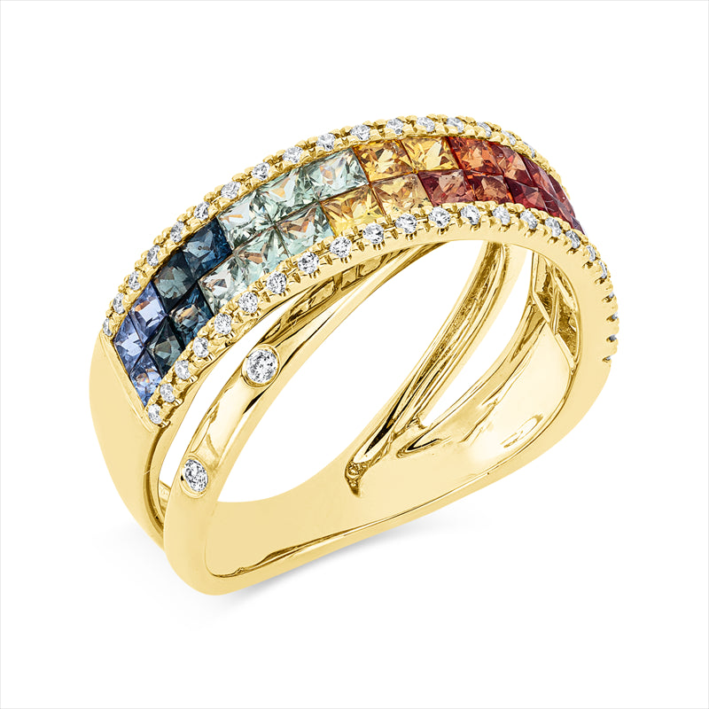 Ring mit Saphir  aus 750/-18 Karat Gelbgold mit 50 Diamanten 0