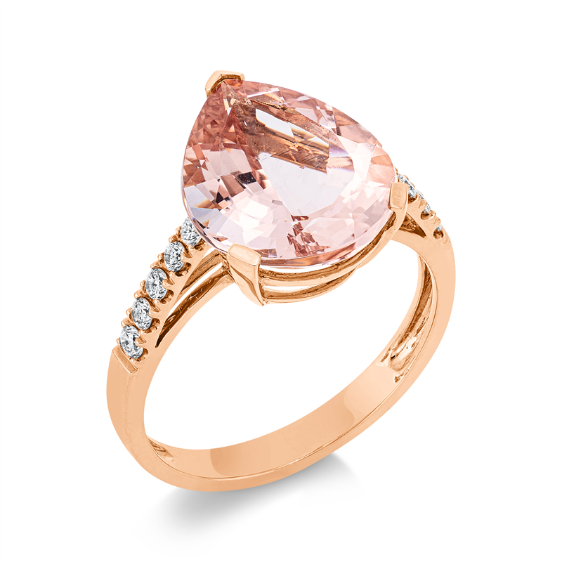 Ring mit Morganit  aus 750/-18 Karat Rotgold mit 10 Diamanten 0
