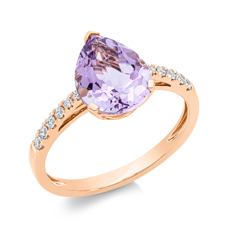 Ring mit Amethyst  aus 750/-18 Karat Rotgold mit 12 Diamanten 0