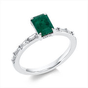 Ring mit Smaragd  aus 750/-18 Karat Weißgold mit 20 Diamanten 0