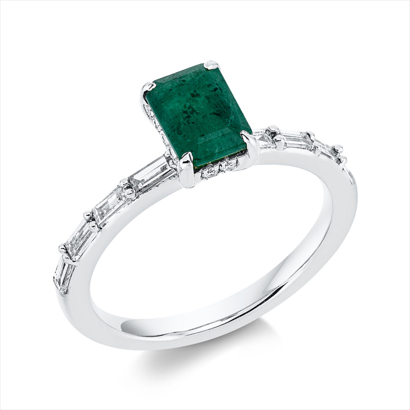 Ring mit Smaragd  aus 750/-18 Karat Weißgold mit 20 Diamanten 0