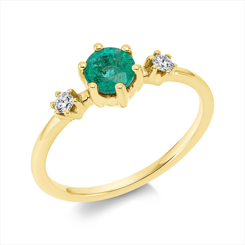 Ring mit Smaragd  aus 750/-18 Karat Gelbgold mit 2 Diamanten 0