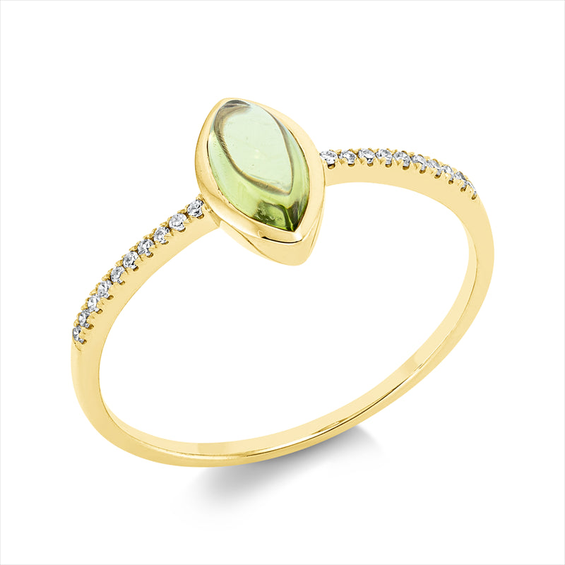 Ring mit Peridot  aus 750/-18 Karat Gelbgold mit 20 Diamanten 0