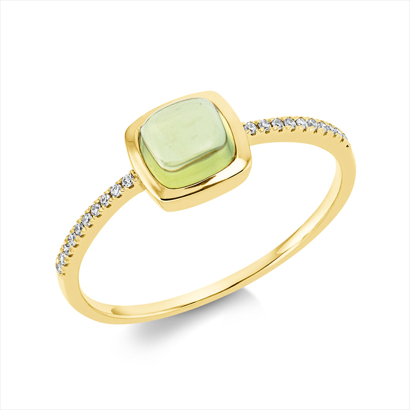 Ring mit Peridot  aus 750/-18 Karat Gelbgold mit 20 Diamanten 0