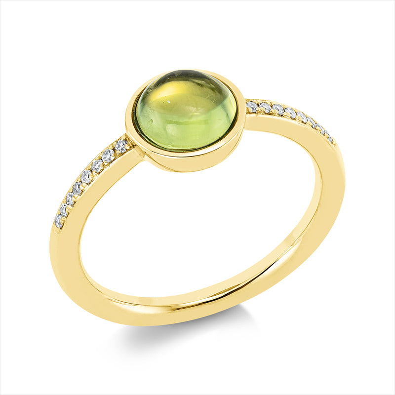 Ring mit Peridot  aus 750/-18 Karat Gelbgold mit 16 Diamanten 0