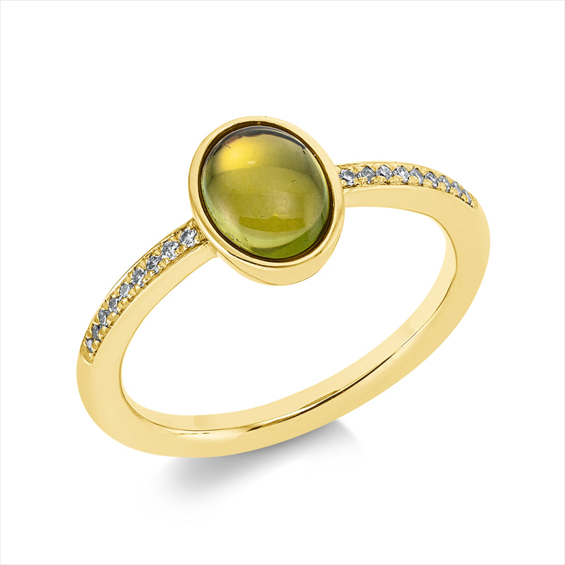 Ring mit Peridot  aus 750/-18 Karat Gelbgold mit 18 Diamanten 0