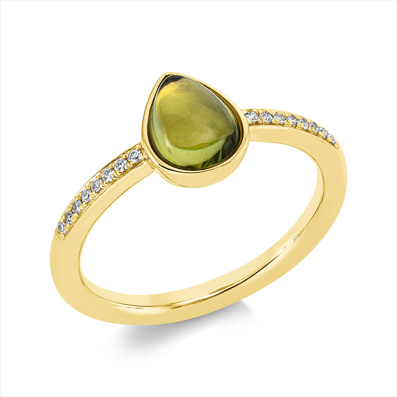 Ring mit Peridot  aus 750/-18 Karat Gelbgold mit 16 Diamanten 0