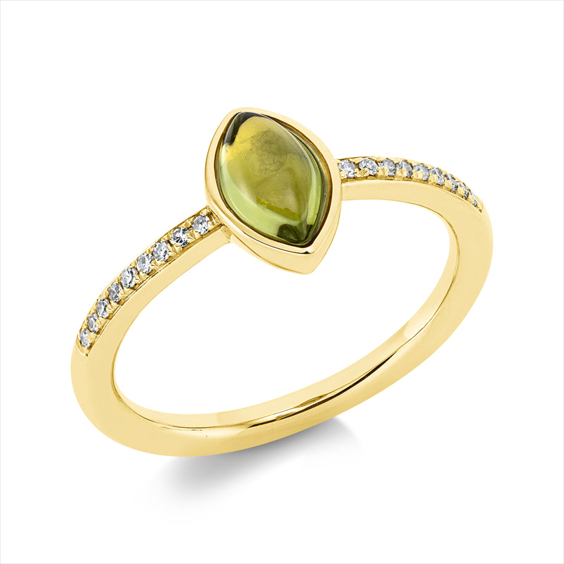 Ring mit Peridot  aus 750/-18 Karat Gelbgold mit 18 Diamanten 0