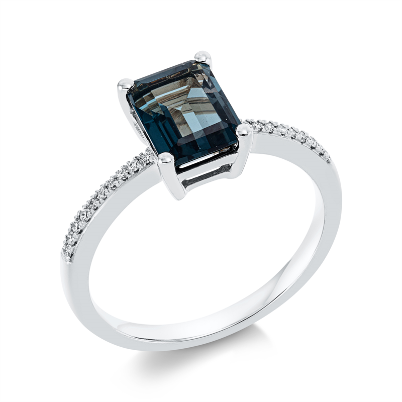 Ring mit Topas  aus 750/-18 Karat Weißgold mit 20 Diamanten 0