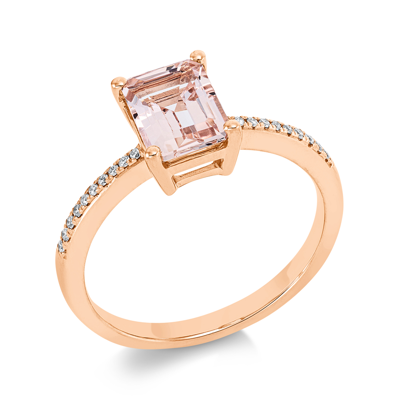 Ring mit Morganit  aus 750/-18 Karat Rotgold mit 20 Diamanten 0