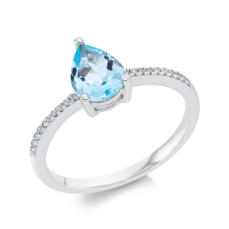 Ring mit Topas  aus 750/-18 Karat Weißgold mit 20 Diamanten 0