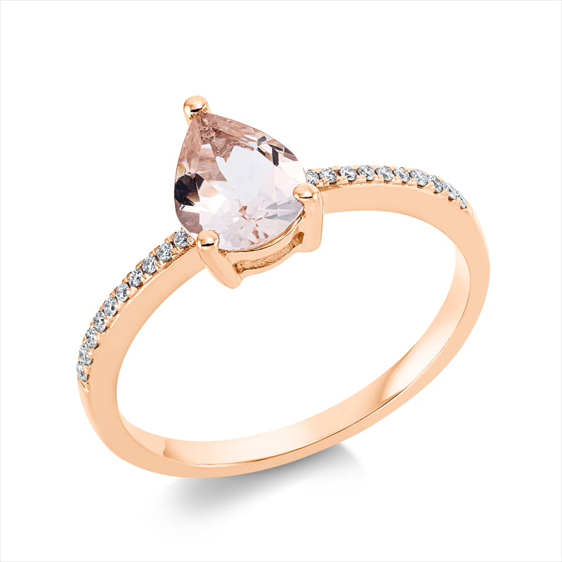 Ring mit Morganit  aus 750/-18 Karat Rotgold mit 20 Diamanten 0