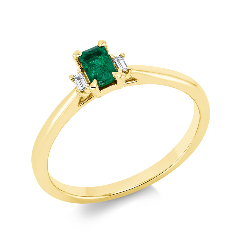 Ring mit Smaragd  aus 750/-18 Karat Gelbgold mit 2 Diamanten 0