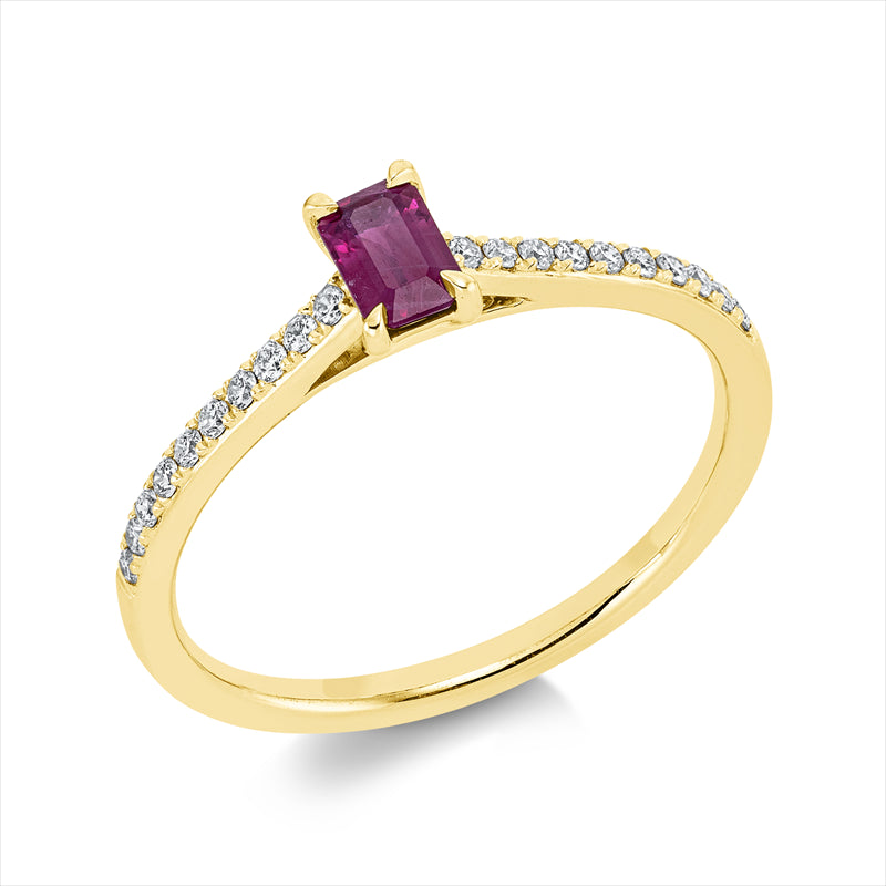 Ring mit Rubin  aus 750/-18 Karat Gelbgold mit 20 Diamanten 0