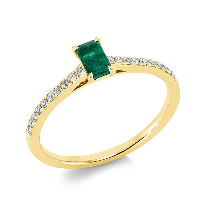 Ring mit Smaragd  aus 750/-18 Karat Gelbgold mit 20 Diamanten 0