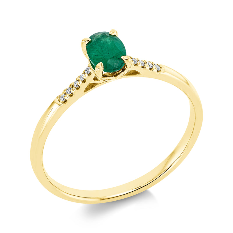 Ring mit Smaragd  aus 750/-18 Karat Gelbgold mit 10 Diamanten 0