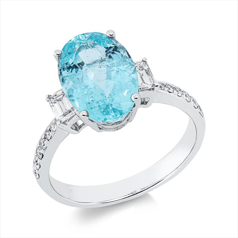 Ring mit Paraiba  aus 750/-18 Karat Weißgold mit 16 Diamanten 0