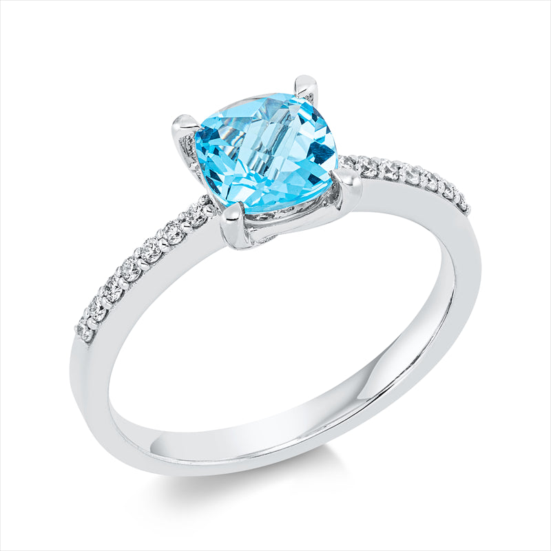 Ring mit Topas  aus 750/-18 Karat Weißgold mit 14 Diamanten 0