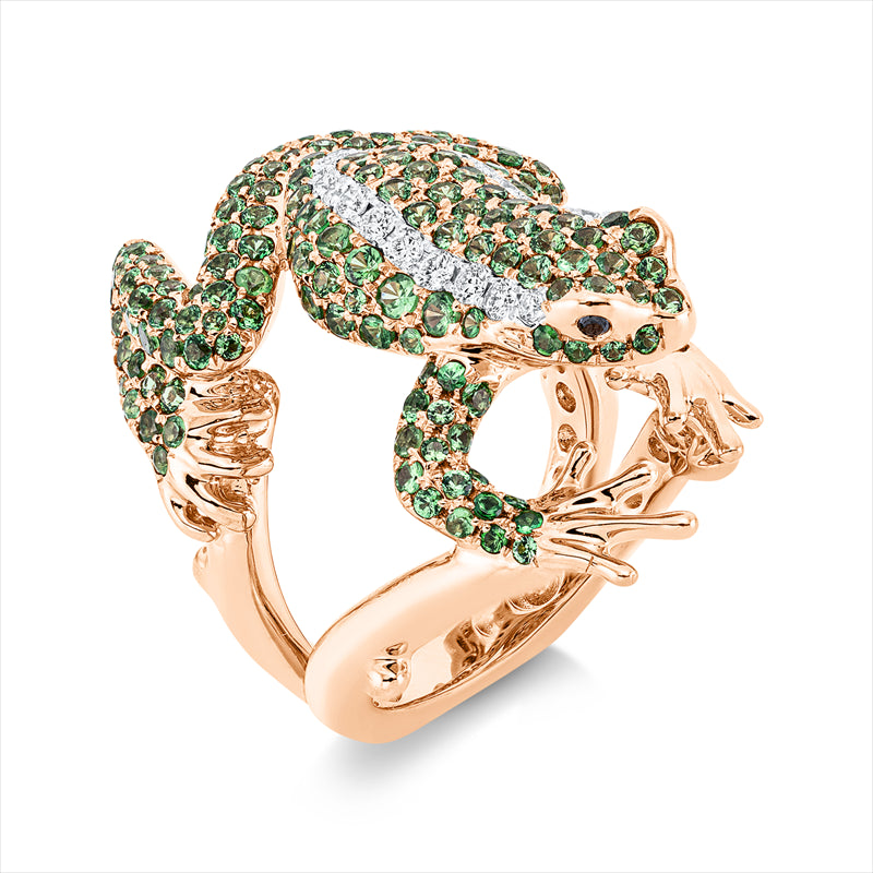 Ring mit Tsavorith  aus 750/-18 Karat Rotgold / Weißgold mit 21 Diamanten 0