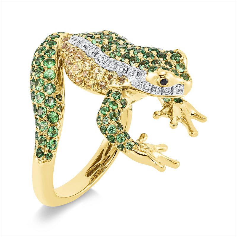 Ring mit Tsavorith  aus 750/-18 Karat Gelbgold / Weißgold mit 64 Diamanten 1