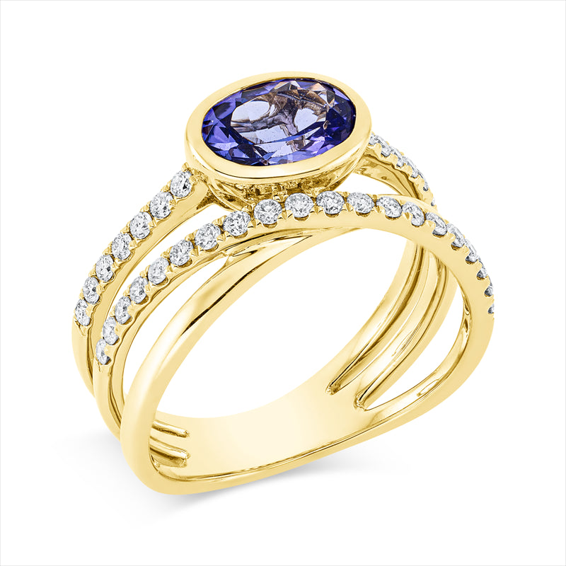 Ring mit Tansanit  aus 750/-18 Karat Gelbgold mit 34 Diamanten 0