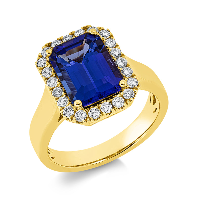 Ring mit Tansanit  aus 750/-18 Karat Gelbgold mit 22 Diamanten 0