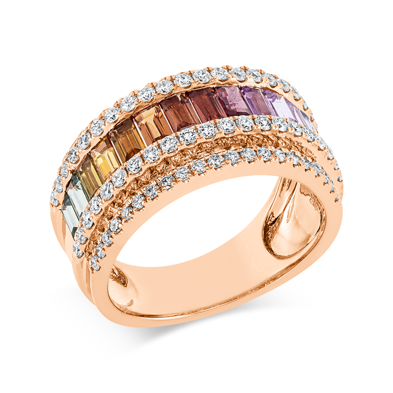 Ring mit Saphir  aus 750/-18 Karat Rotgold mit 84 Diamanten 0