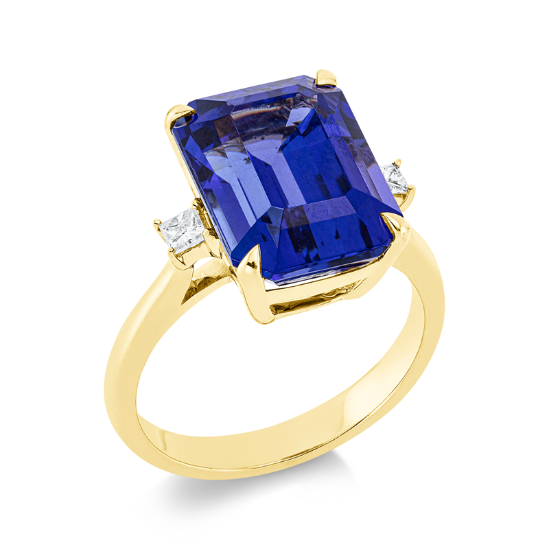 Ring mit Tansanit  aus 750/-18 Karat Gelbgold mit 2 Diamanten 0