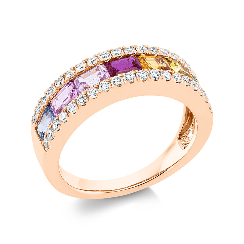 Ring mit Saphir  aus 750/-18 Karat Rotgold mit 38 Diamanten 0