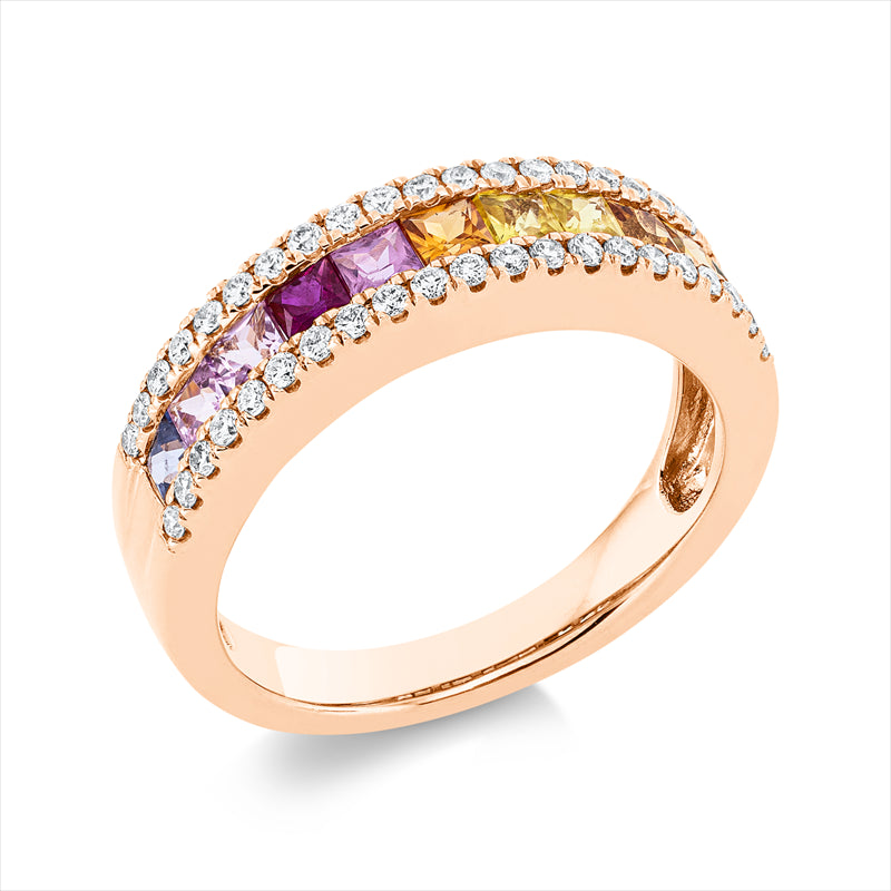 Ring mit Saphir  aus 750/-18 Karat Rotgold mit 42 Diamanten 0